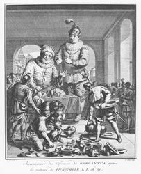 Gargantua belønner officerer efter Picrocholes sejr, illustration fra 
